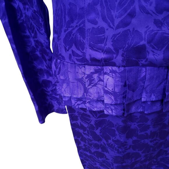 Vintage Flora Kung II New York Blue Floral Silk Dress Long Sleeve Back Zip Sz 8 - Picture 4 of 16